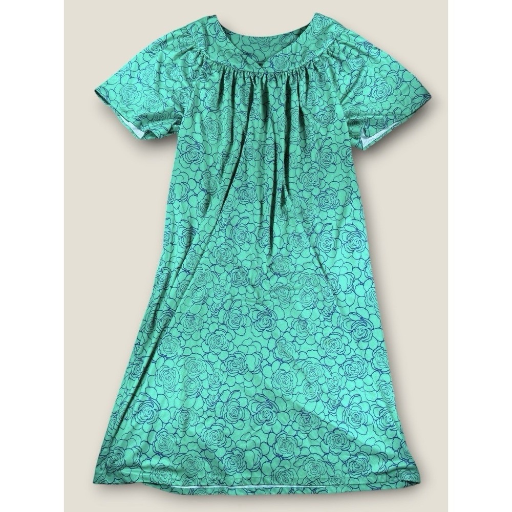 Richard Anthony Sz M Long Mumu Lounge House Dress Front Zip Pocket Green Floral